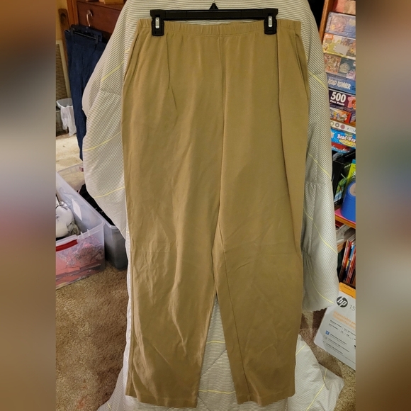 Lands End Slit Pocket Elastic Waist Knit Pants Large (14-16) Beige - Picture 1 of 5
